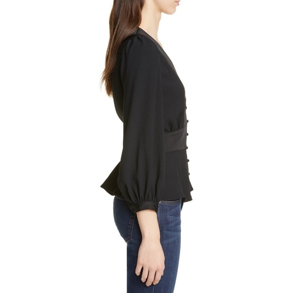 JOIE Monisha Black Shawl Collar Peplum Blouse Sz M - Picture 2 of 14